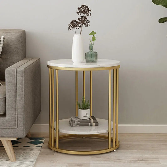 Wisfor Marble 2-Tier Round Side Table Jewellery Storage