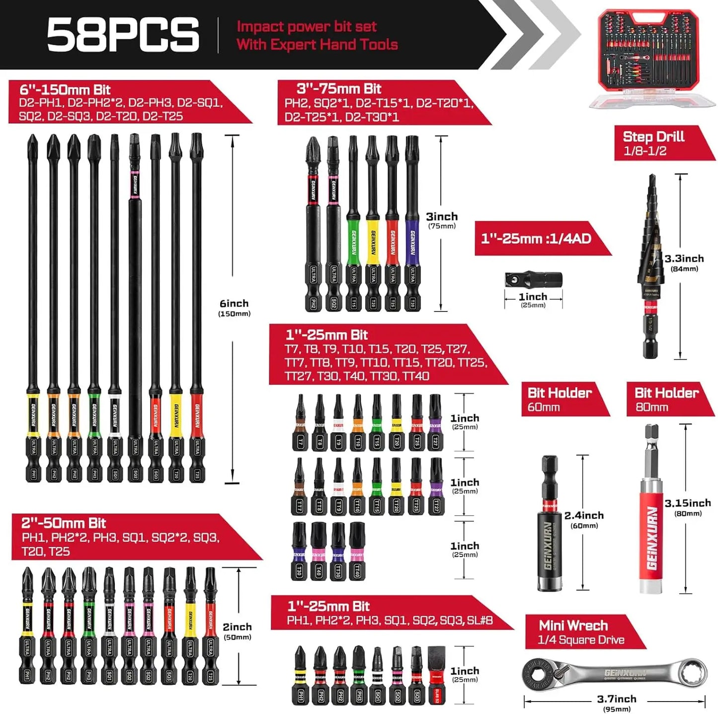 58-Piece Screwdriver Set With Impact Bits Wrench Drill Toolbox