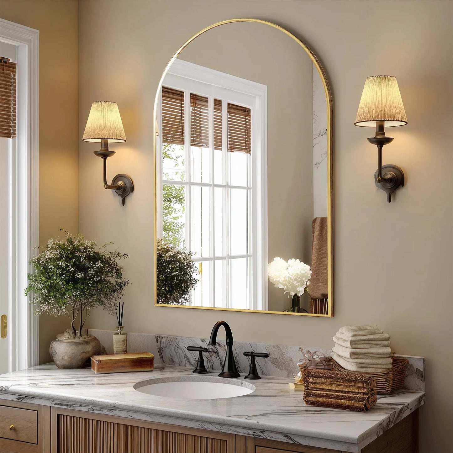 JHK Arched Framed Bathroom Mirror Wall Decor In Modern Home