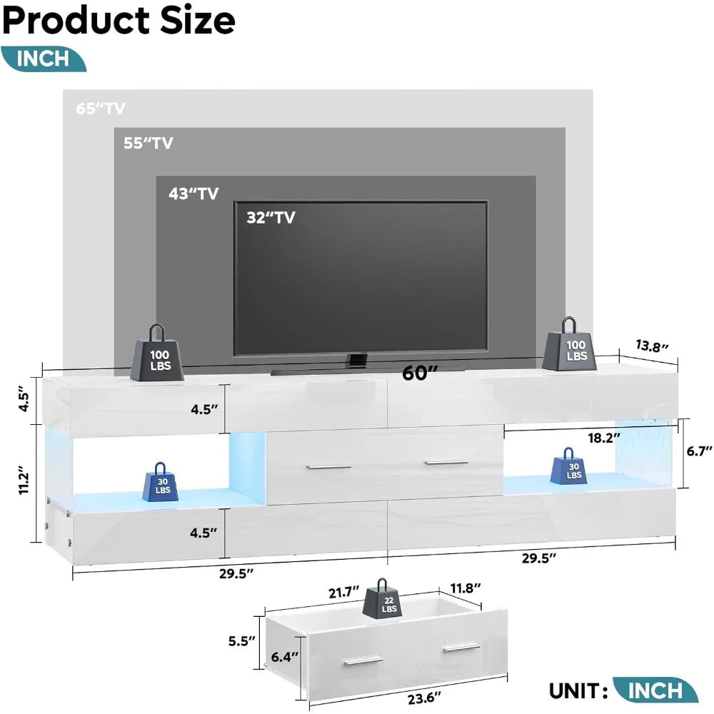 High Gloss Modern TV Stand With Stone Patterned Side Panels