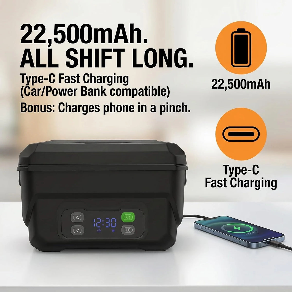 USB Rechargeable Electric Heating Lunch Box With Display Timer