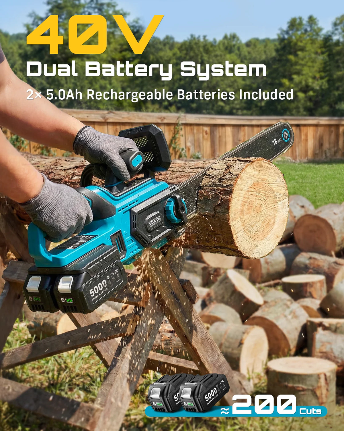 SEESII Brushless Cordless Chainsaw With Automatic Oiler For Wood Cutting