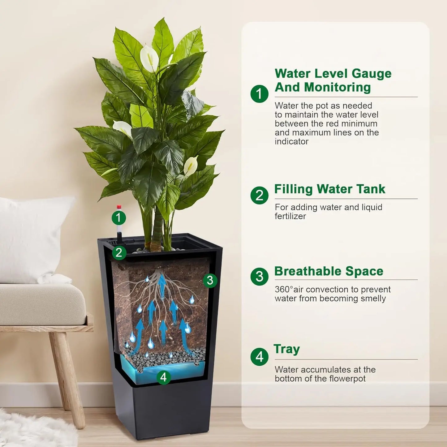 HobbyLane Indoor Outdoor Taper Planter With Shelf Insert Plastic