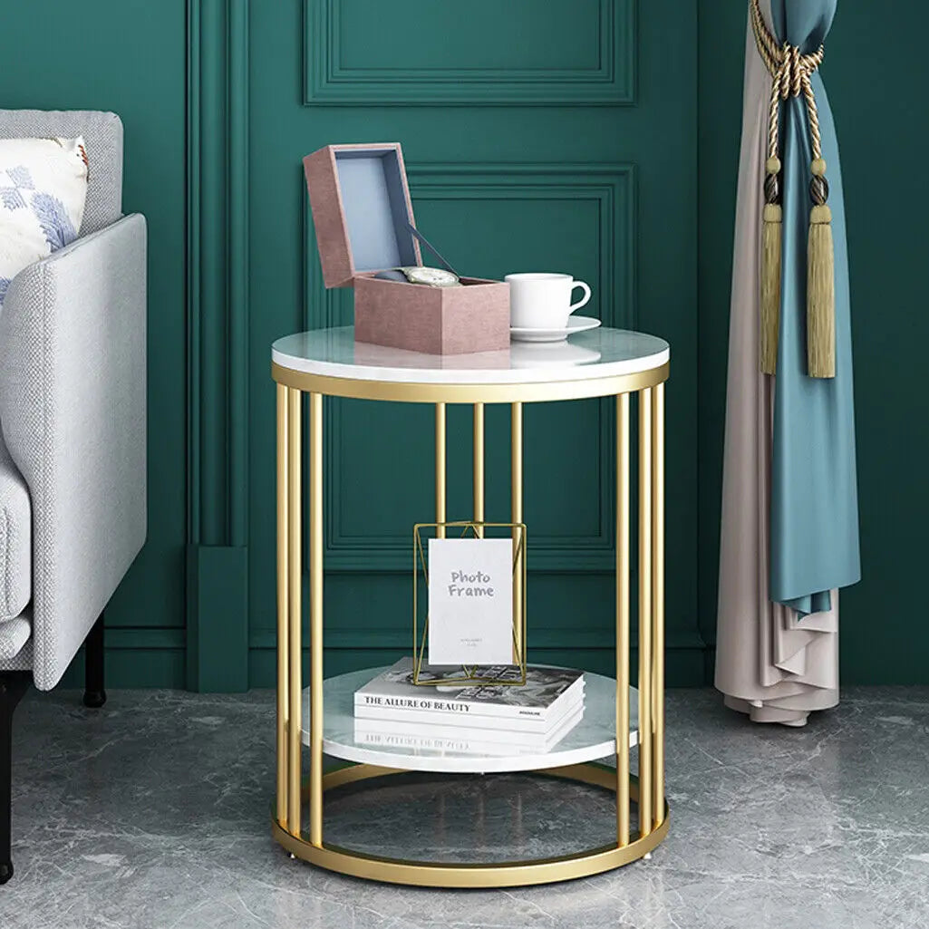 Wisfor Marble 2-Tier Round Side Table Jewellery Storage