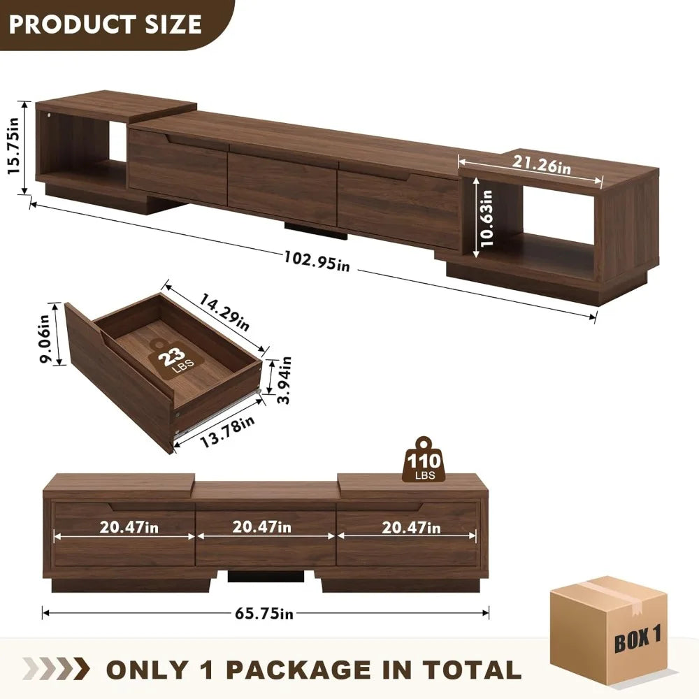 Extendable TV Stand for Large TVs Modern Entertainment Center With Storage
