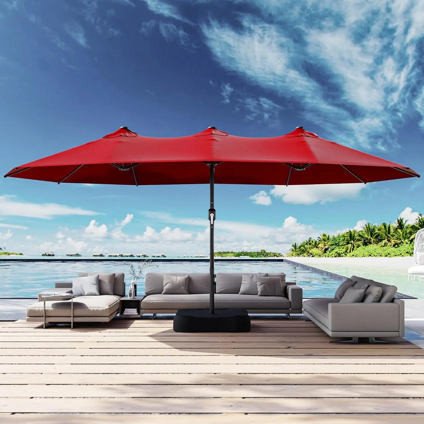 Outdoor Double Sided Rectangle Patio Umbrella with Crank Handle
