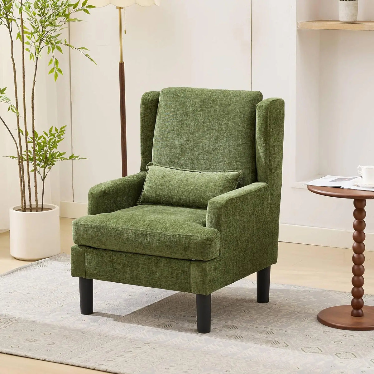 HiMISS Modern Chenille Wingback Accent Chair With Lumbar Pillow