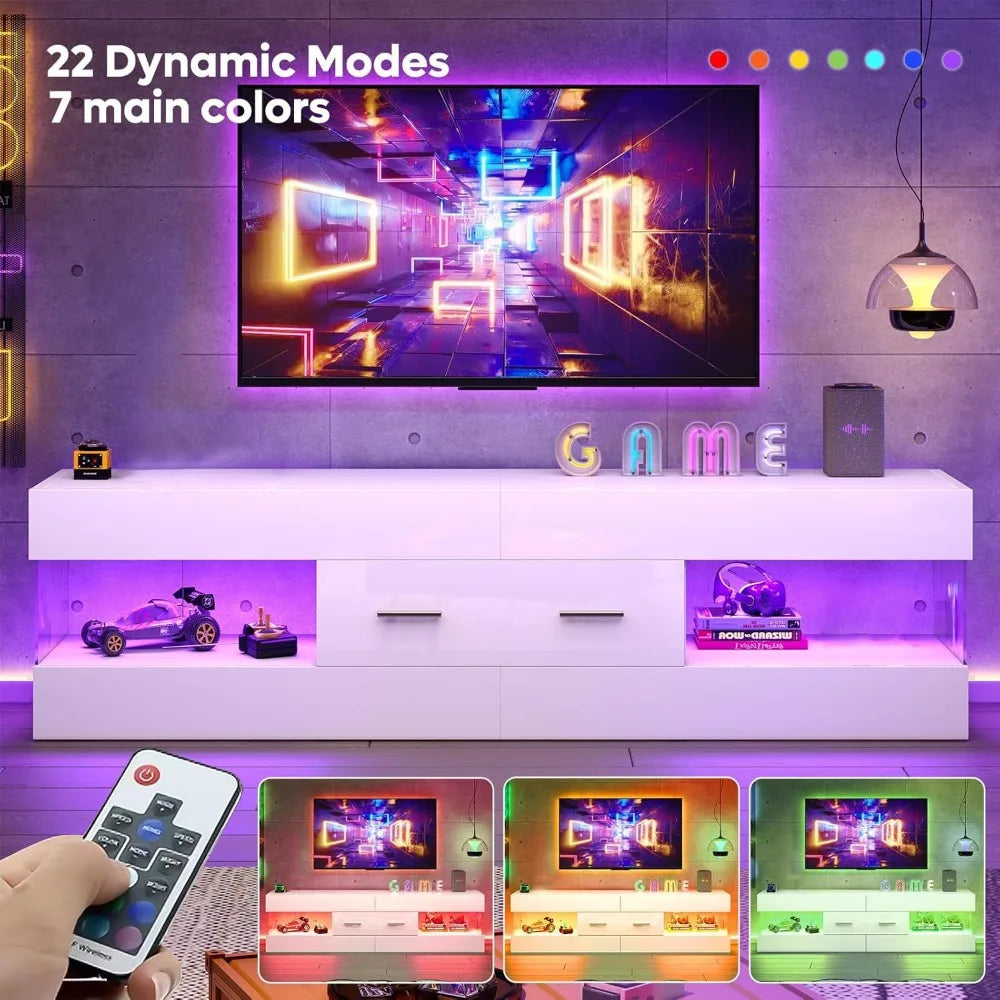 High Gloss Modern TV Stand With Stone Patterned Side Panels