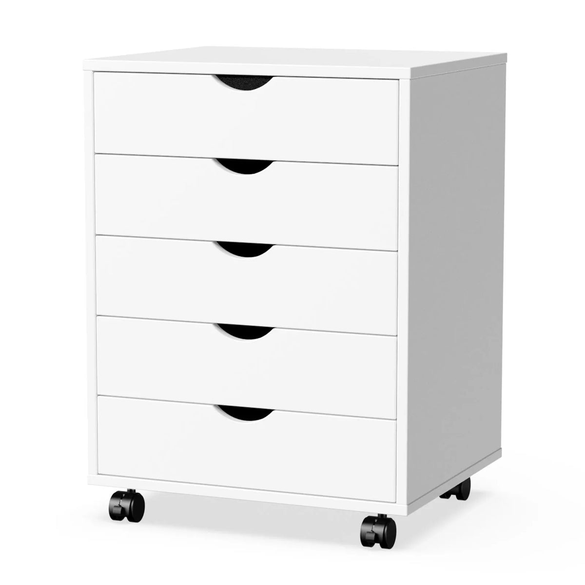 JHK Five Drawer Wood Nightstand Cabinet With Rolling Storage