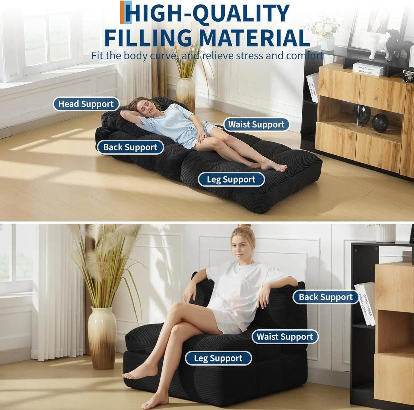 HiMISSCN 3 In 1 Folding Sofa Bed With Back Support