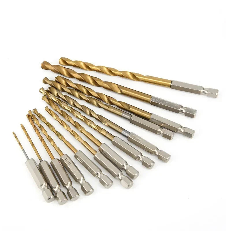 HSS Titanium Coated Drill Bit Set 13 Pieces Hex Shank