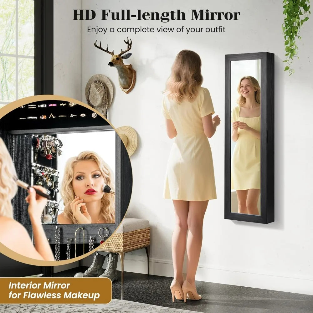 Giantex Wall Mounted Jewelry Cabinet With Mirror Over Door