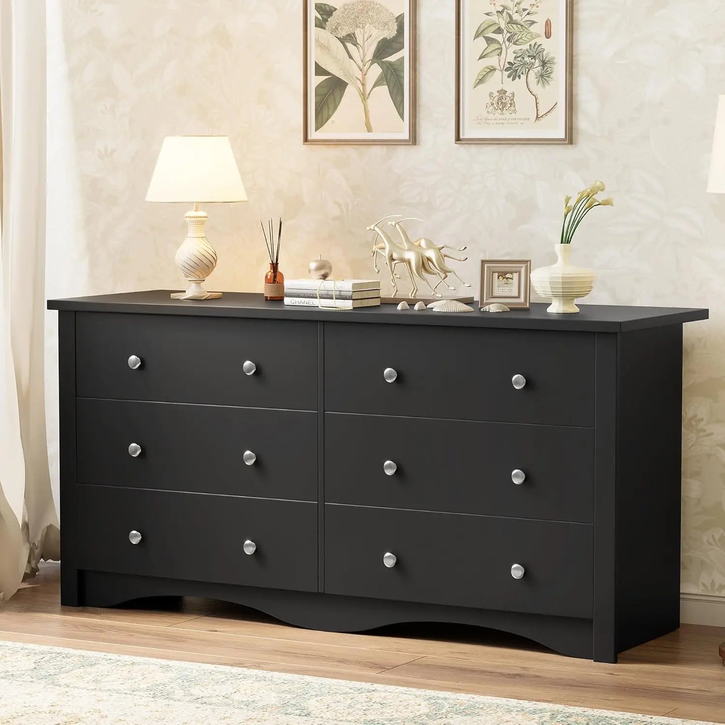 Six-Drawer Wood Dresser For Bedroom