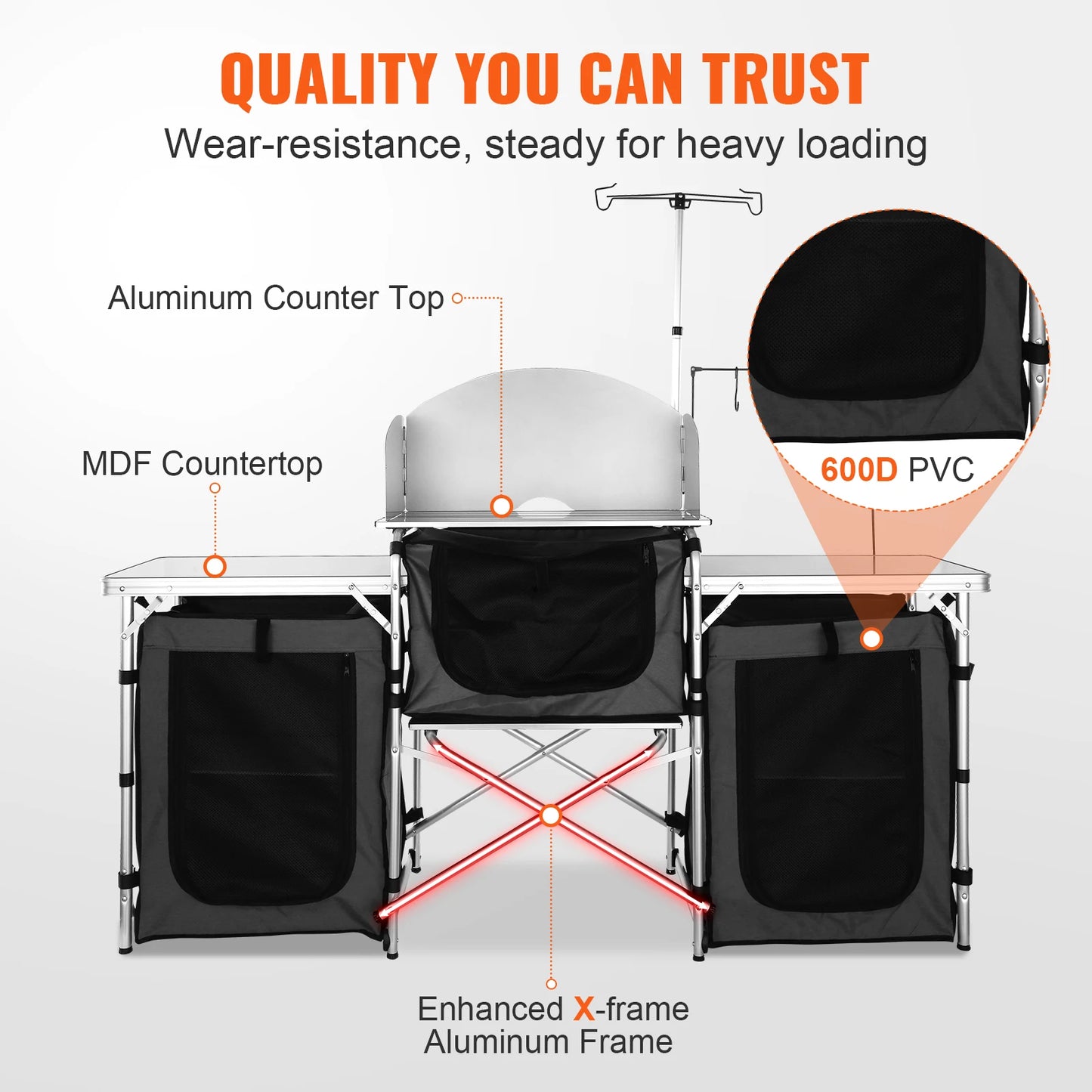 SucceBuy Foldable Camping Outdoor Kitchen Table And Storage Rack