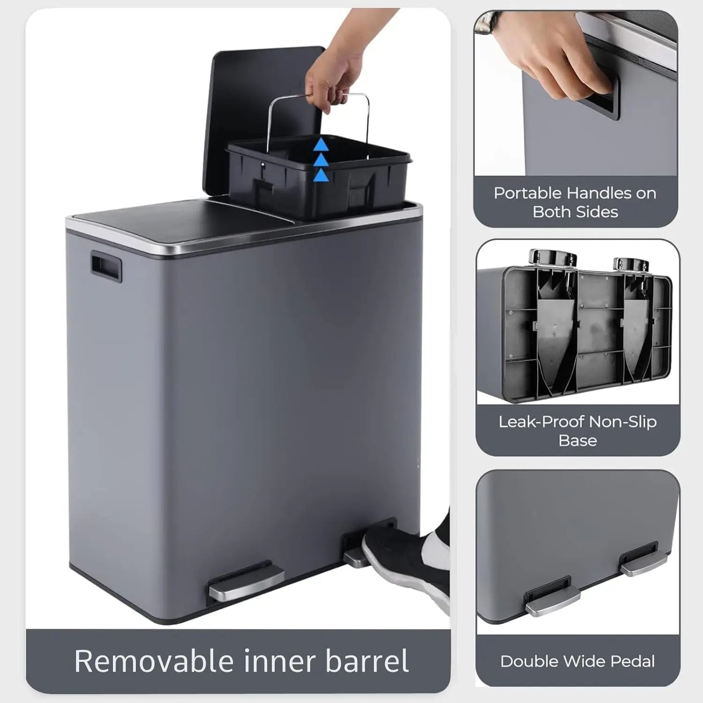 Stainless Steel Dual Recycling Trash Can With Soft-Close Lid