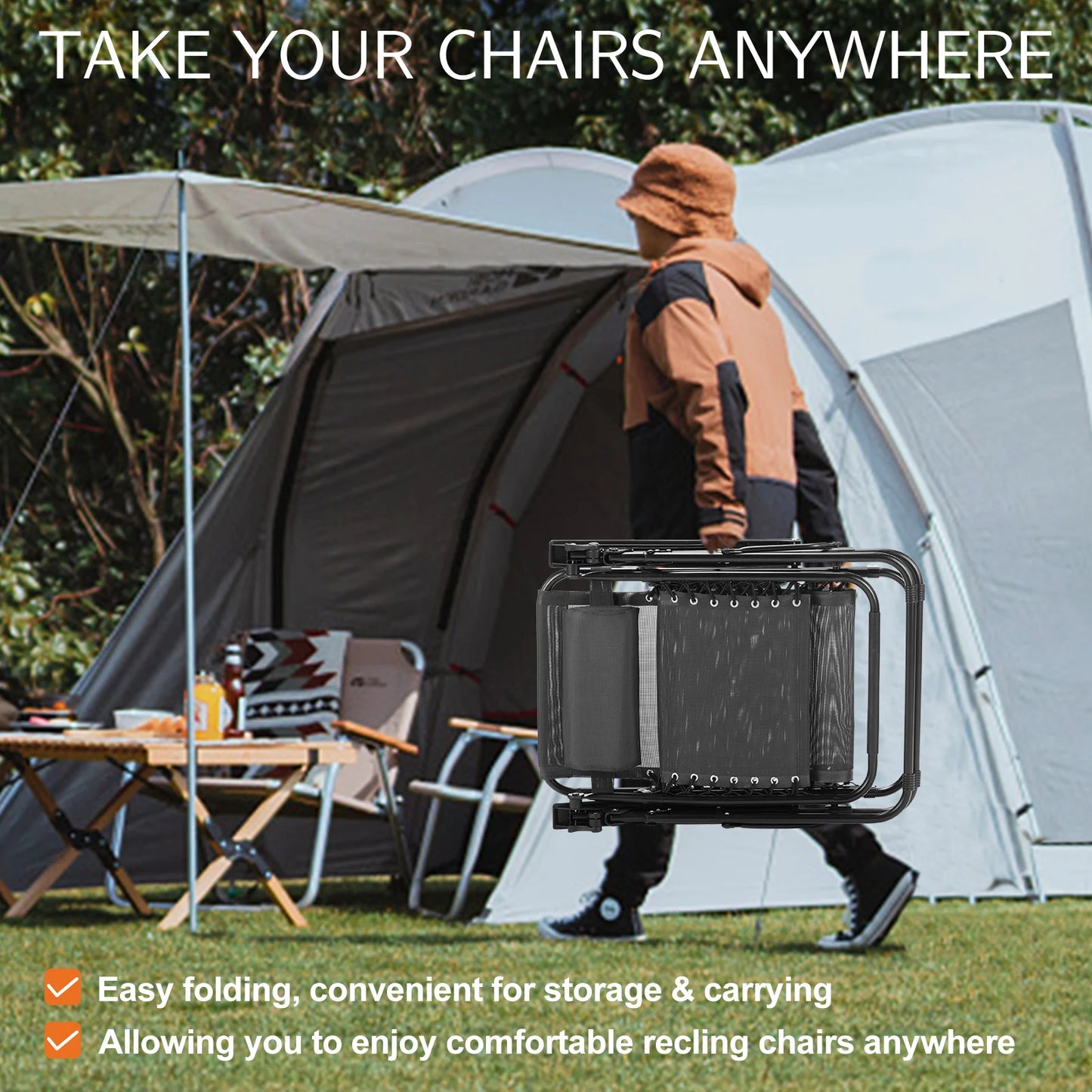 JHK Zero Gravity Portable Recliner Chair With Cup Holder Trays And Pillow