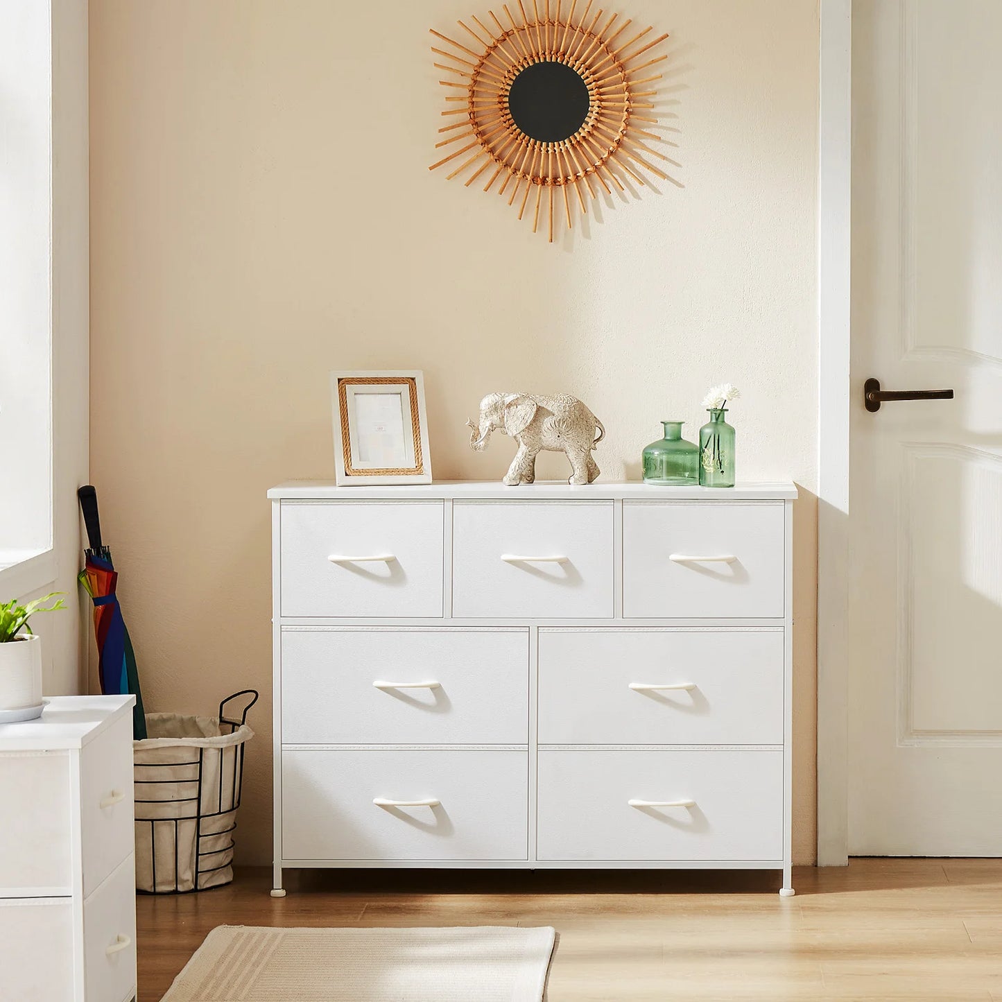 JHK Dresser With 7 Fabric Drawers Bedroom Organizer Cabinet