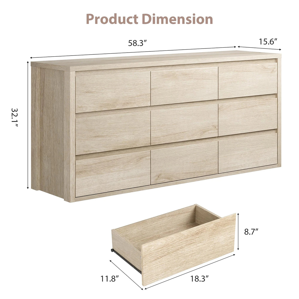 Acekool Modern Handleless Wood Chest Of Drawers With Spacious Storage