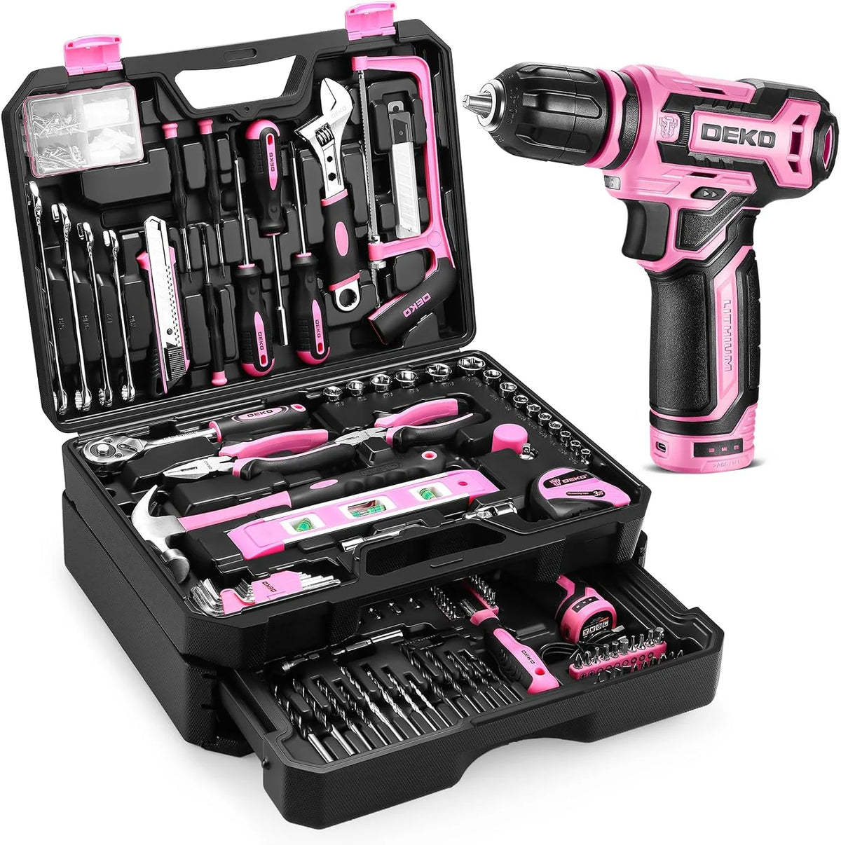 DEKO Home Mechanic Toolbox With 12V Cordless Drill Kit