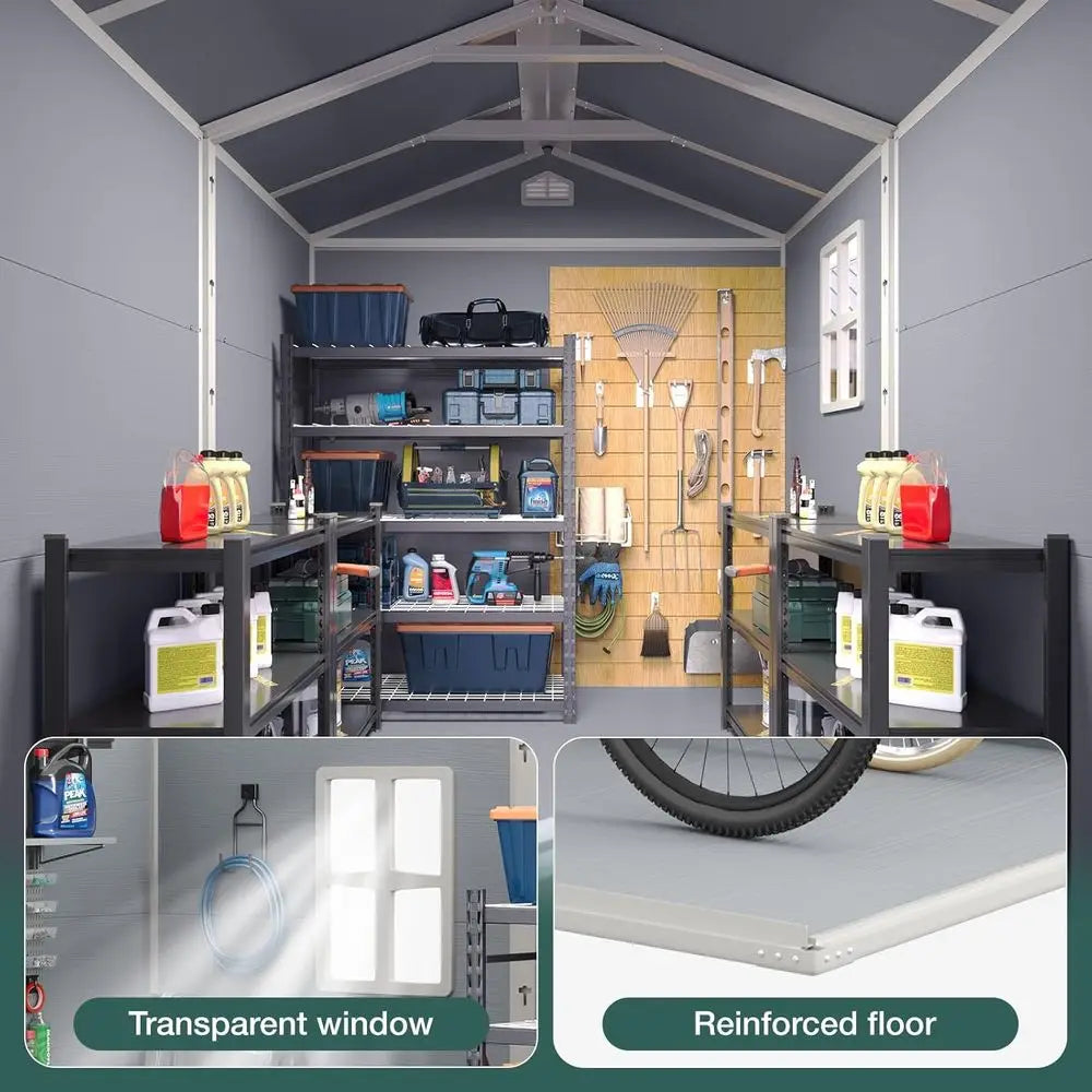 Outdoor Plastic Storage Shed With Window And Lockable Door