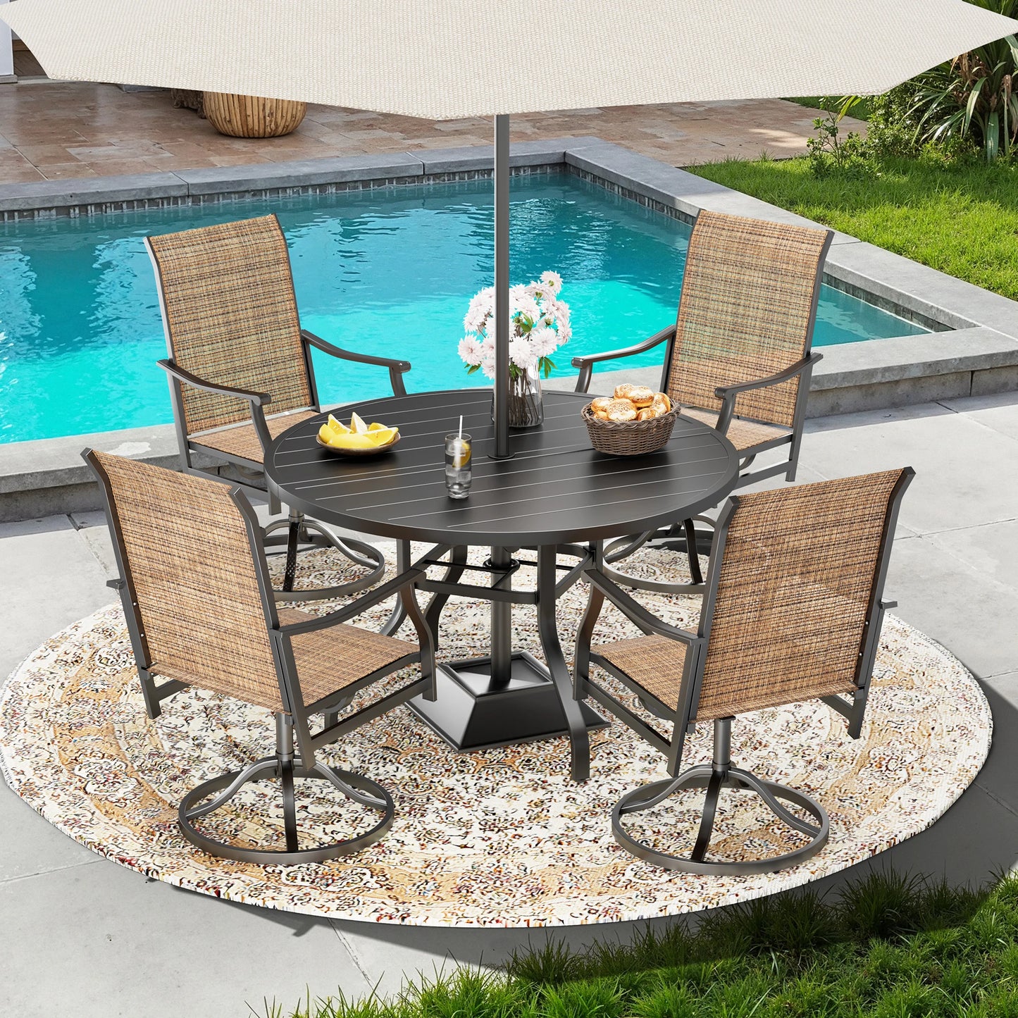 FARINI Outdoor Patio Dining Table With Umbrella Hole