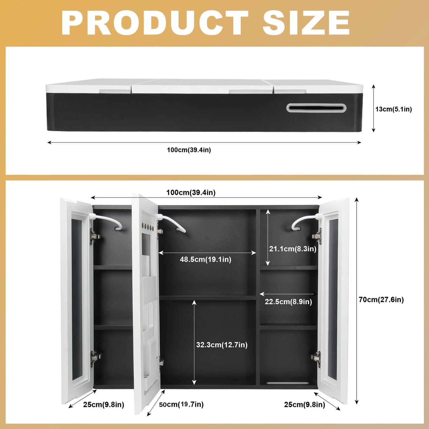 Onesaimei LED Mirror Cabinet With Fogless Lighting Two Door Bathroom