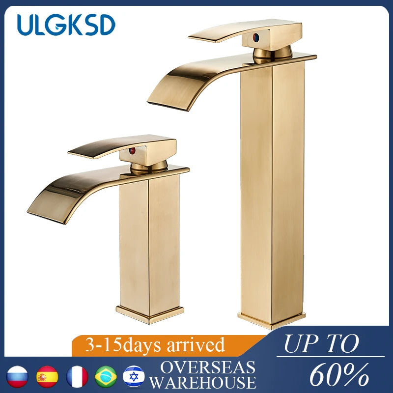 ulgksd Waterfall Bathroom Basin Sink Faucet Single Handle Hot And Cold Mixer