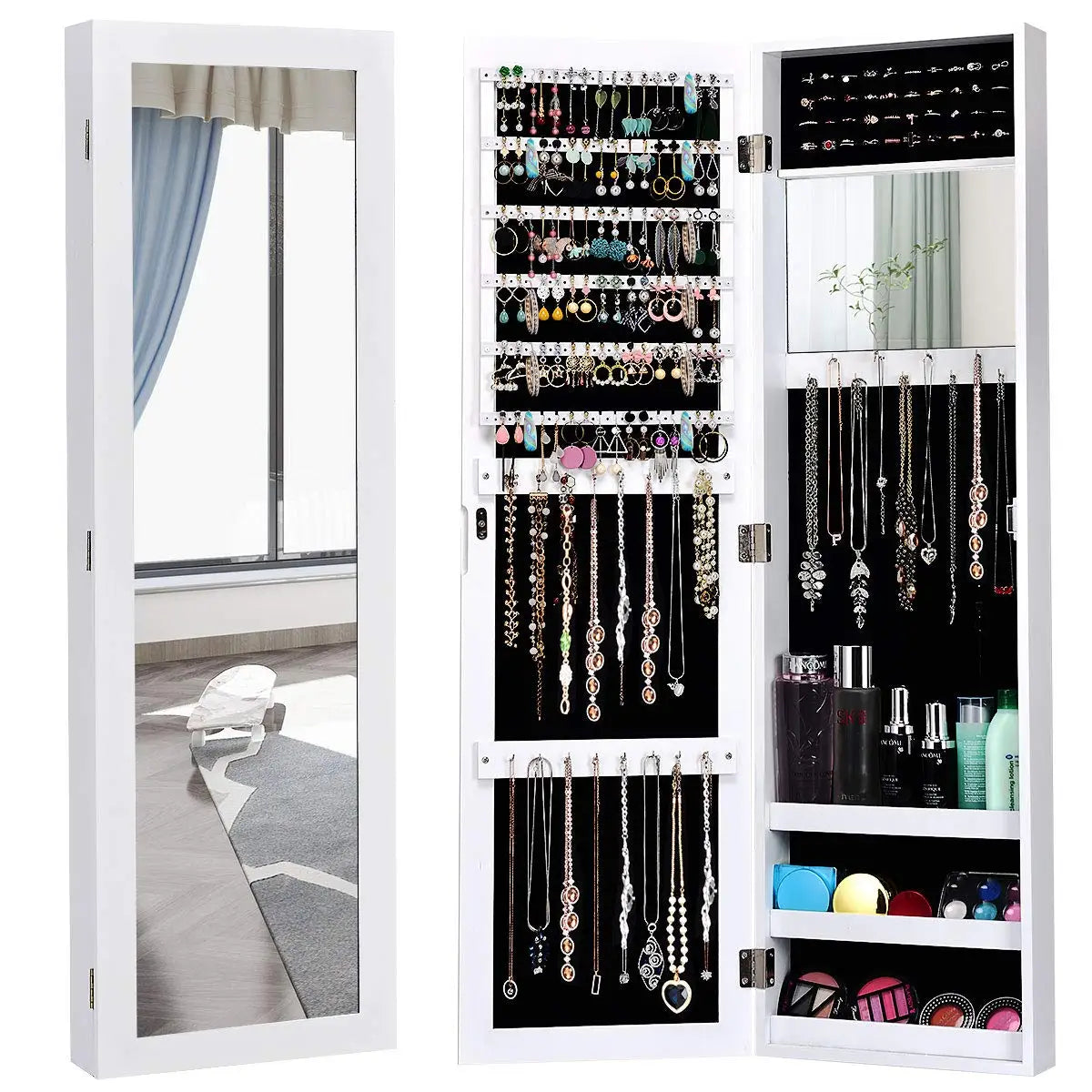 Giantex Wall Mounted Jewelry Cabinet With Mirror Over Door
