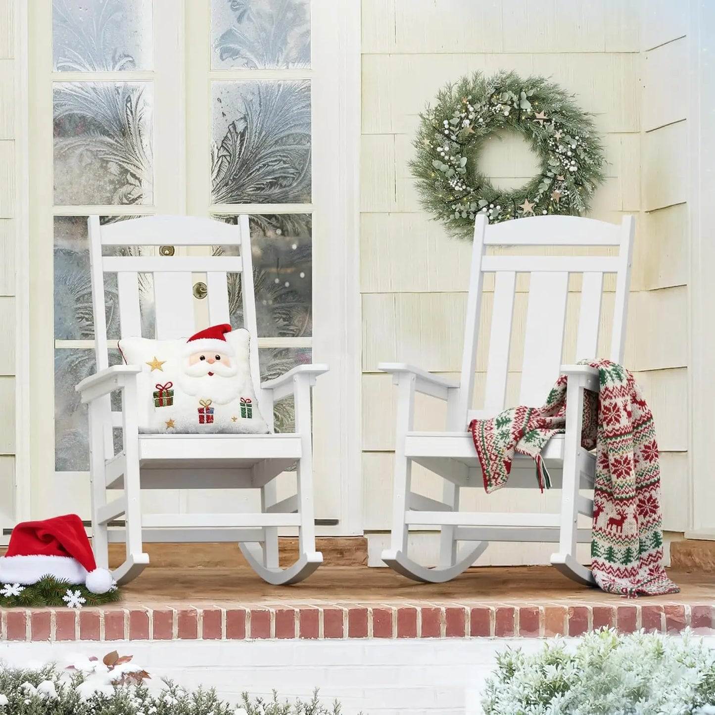 Outdoor Rocking Chairs Set of 2 Weather Resistant Plastic Rockers