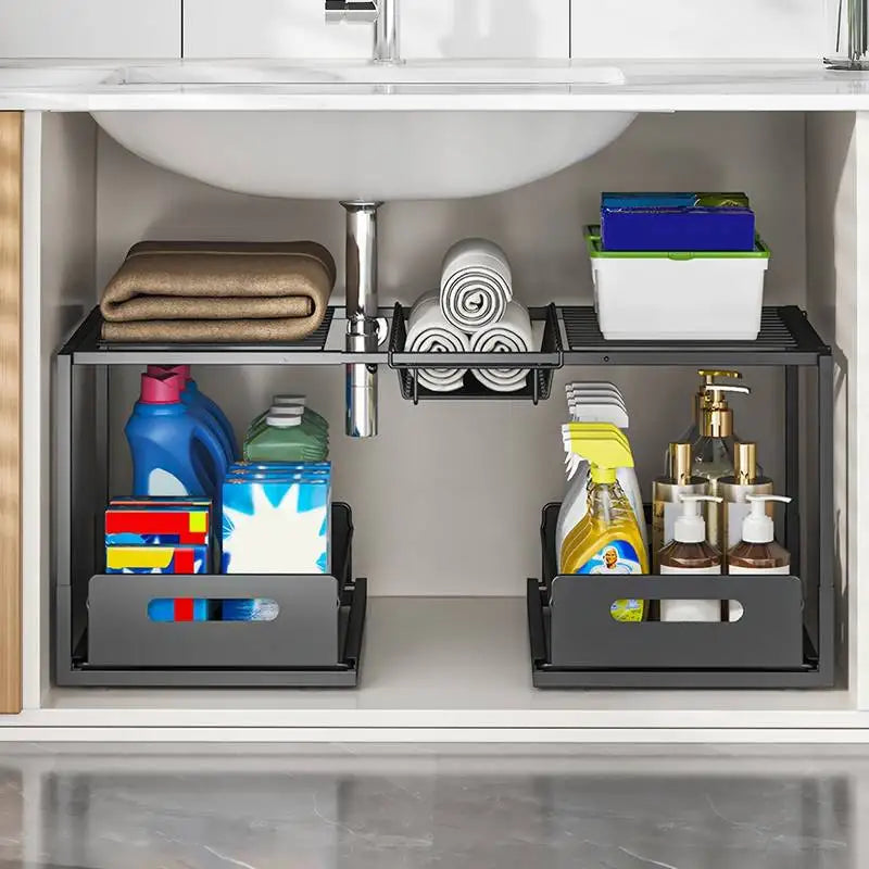 Under Sink Sliding Storage Organizer With 2 Drawers