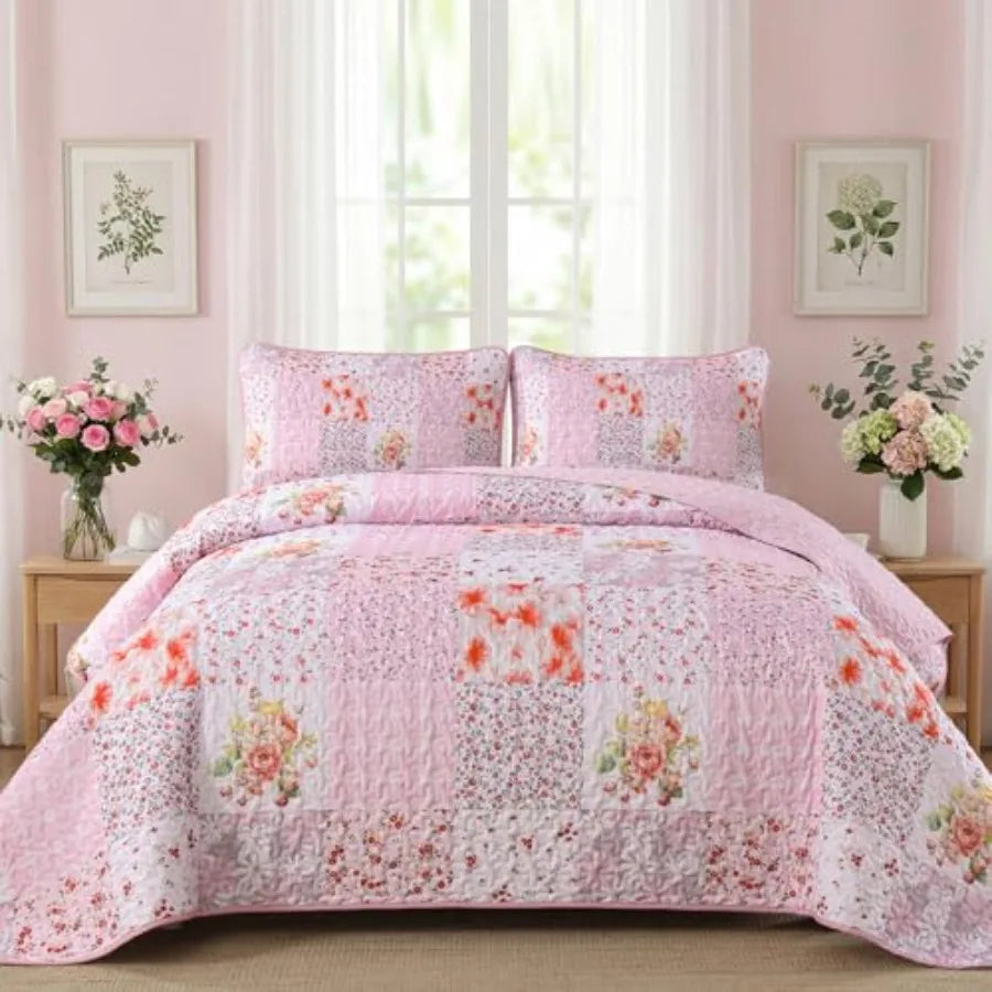 Boho Quilt Set Patchwork Reversible Microfiber Bedding