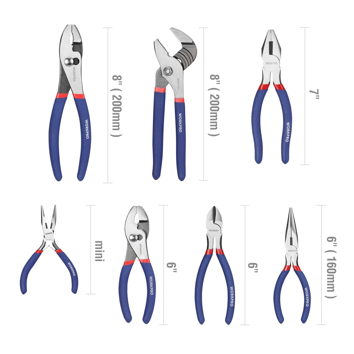 WORKPRO 7-Piece Pliers Set With Groove Joint And Long Nose