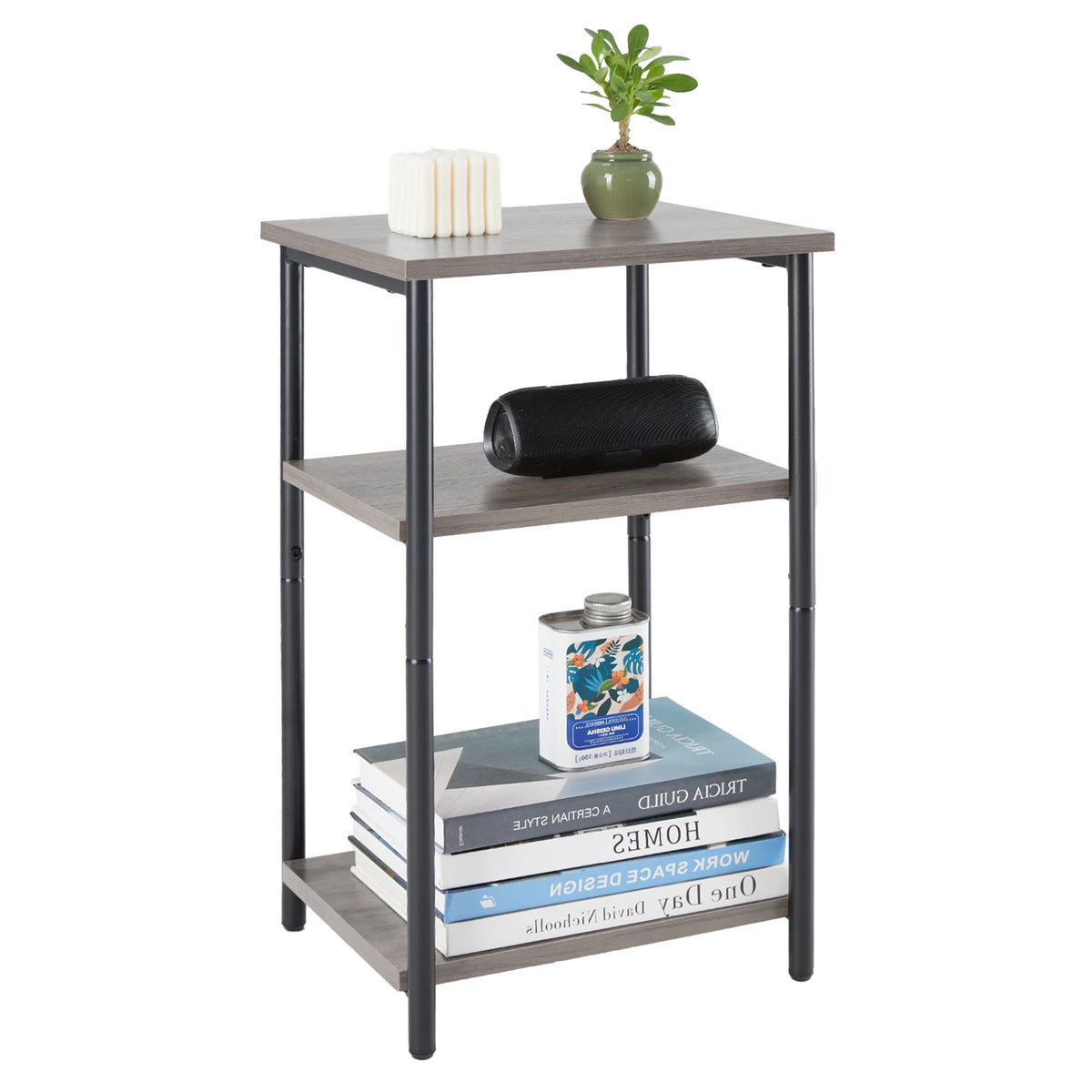 JHK Steel Frame Side Table Nightstand with Adjustable Feet