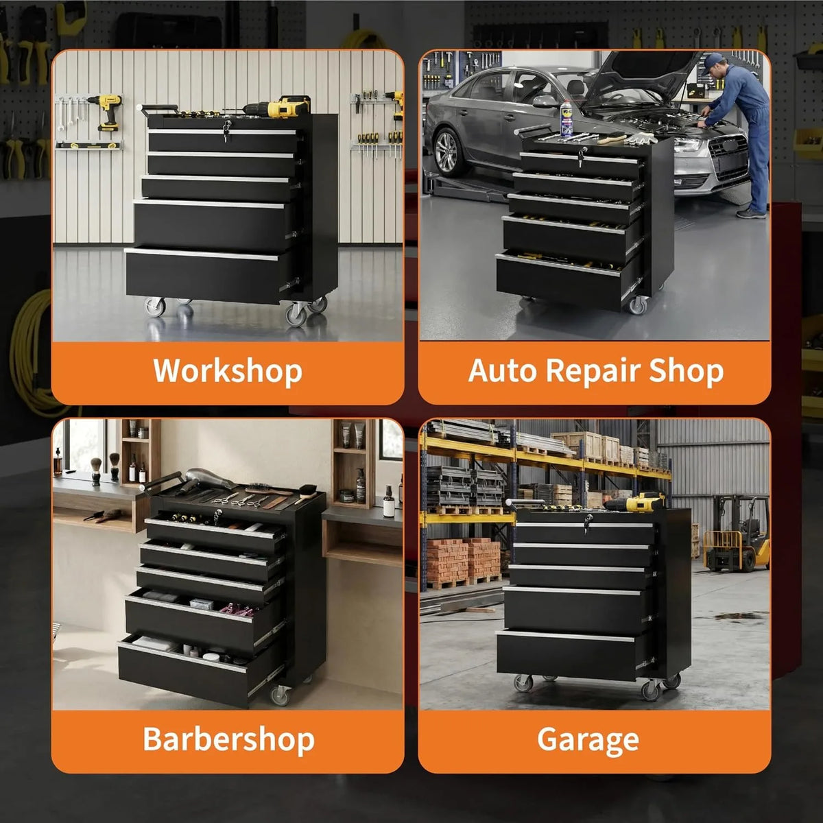Five Drawer Rolling Tool Chest With Lock And Mobile Storage