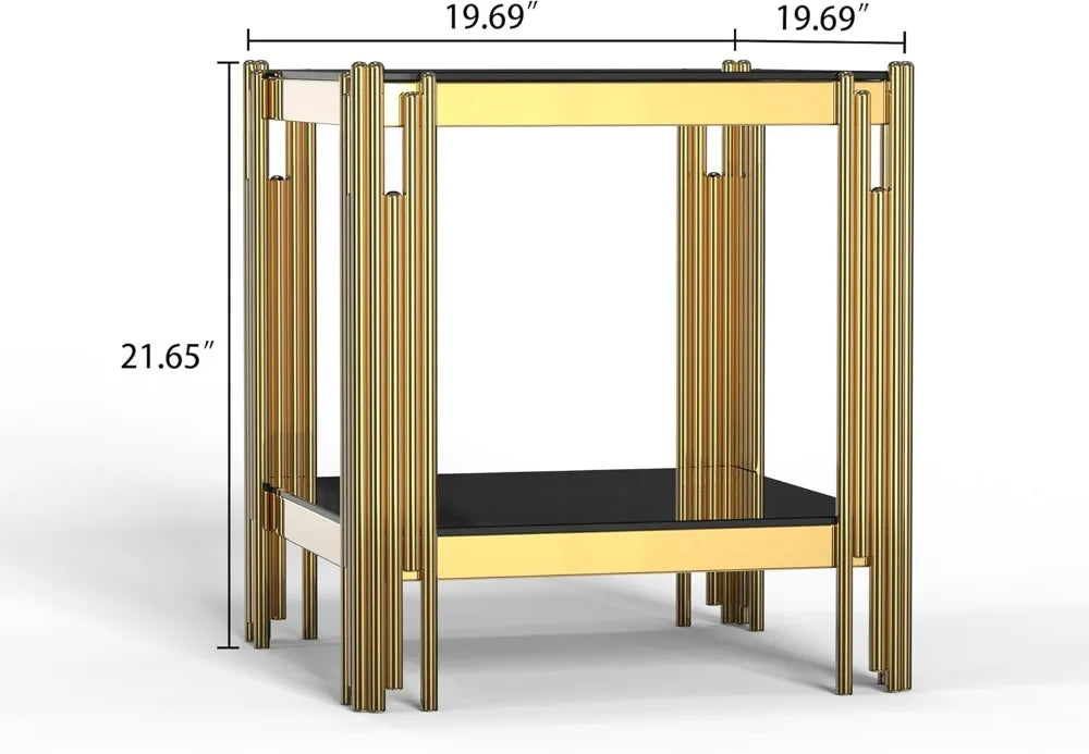 Modern Glass End Table With Glass Top And Mirror Legs