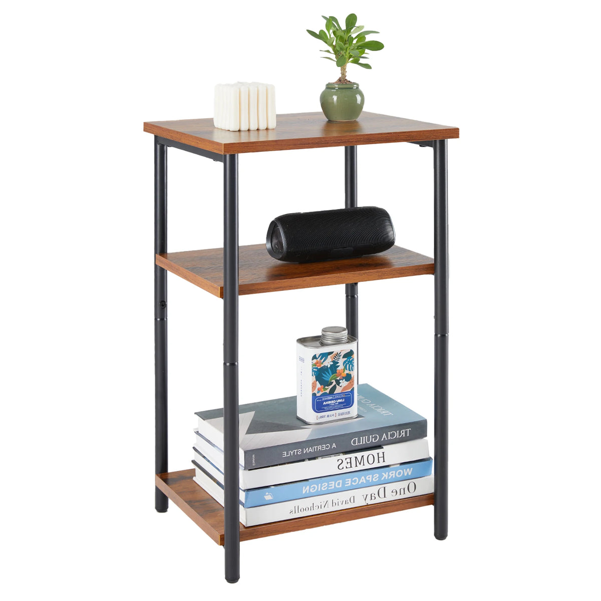 JHK Steel Frame Side Table Nightstand with Adjustable Feet