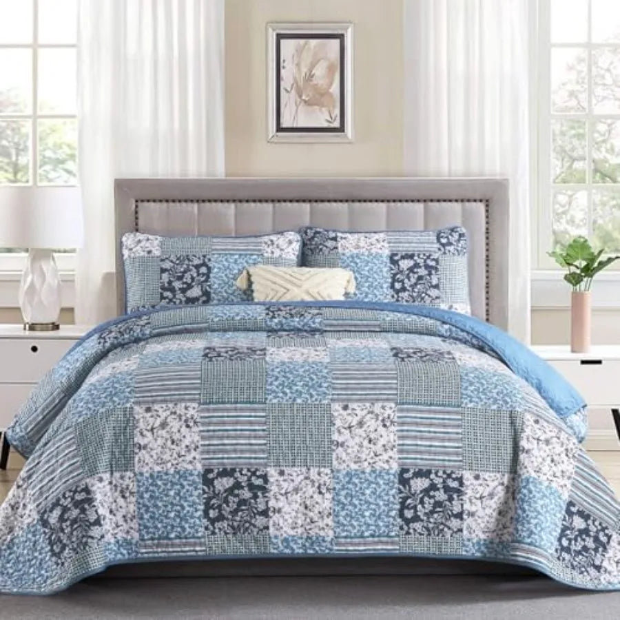Boho Quilt Set Patchwork Reversible Microfiber Bedding