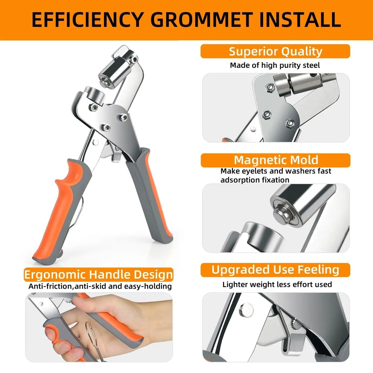 Grommet Pliers Kit Handheld Eyelet Punch Tool for Leather