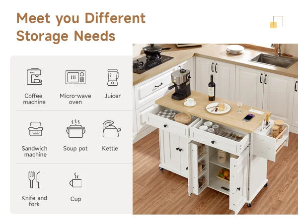 Rolling Kitchen Island With Drop Leaf And Power Outlet