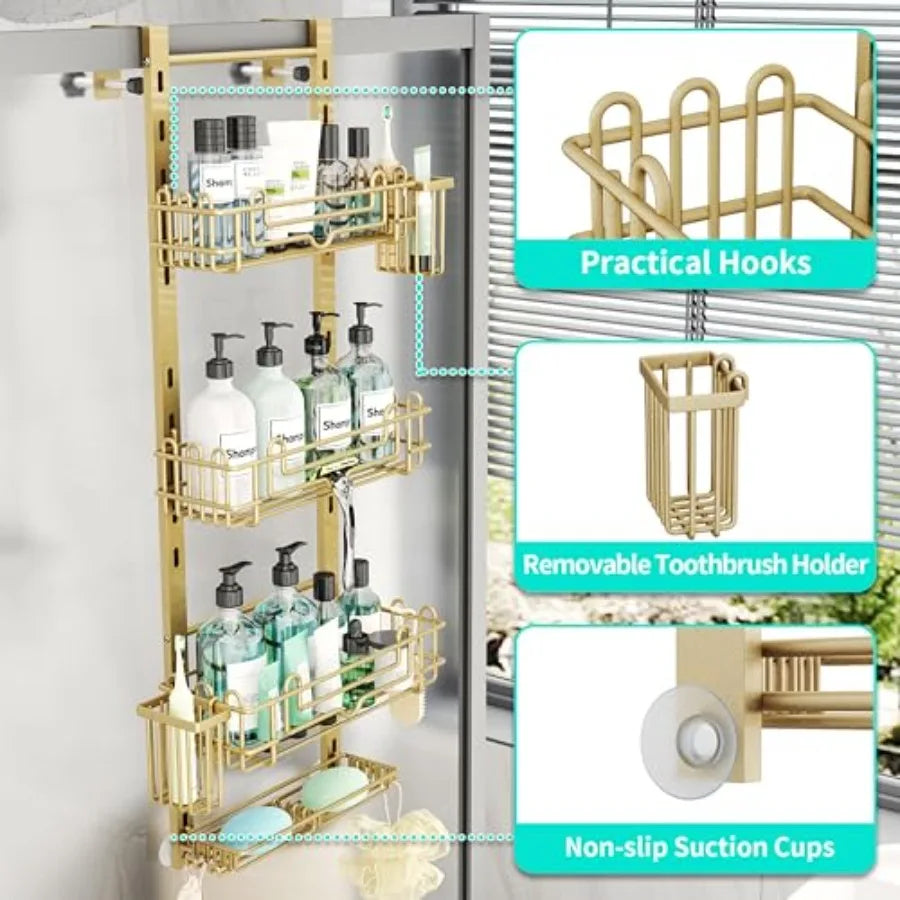 Hanging Shower Caddy Organizer With 22 Hooks And Toothbrush Holders