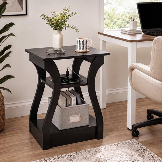 JHK Curved Living Room Cabinet End Table With Charging Station