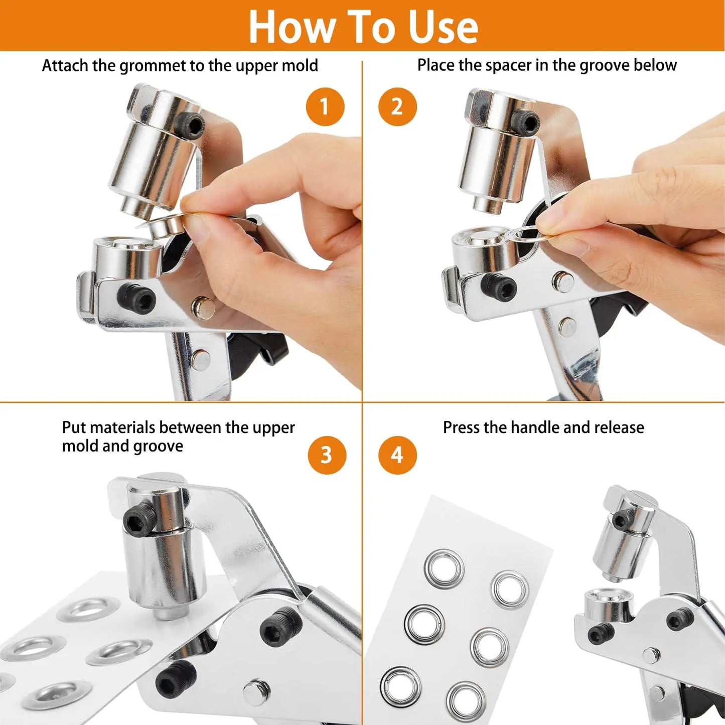 Grommet Pliers Kit Handheld Eyelet Punch Tool for Leather