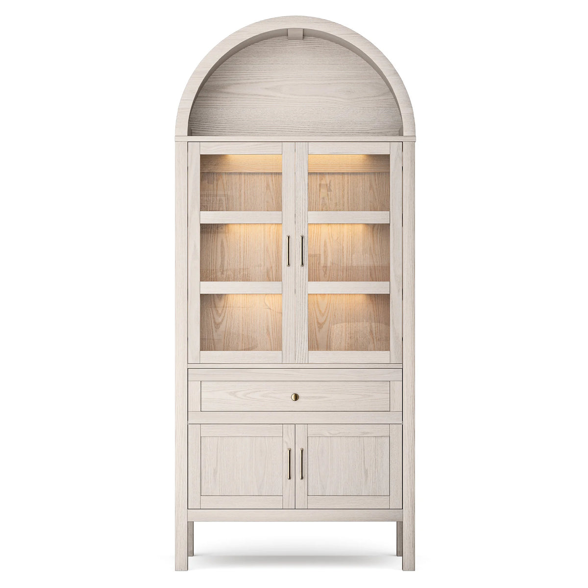 Cottinch Arched Wood Storage Cabinet Adjustable Shelves Dimmable LED Lights
