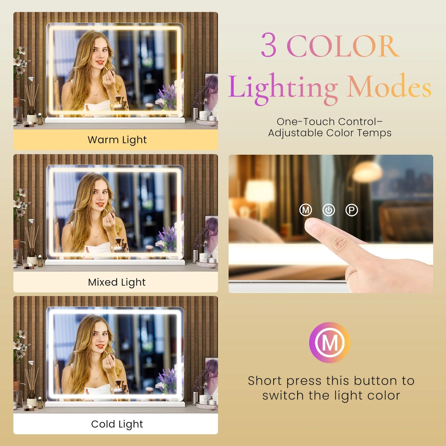 JHK LED Vanity Mirror With Dimmable Lights And Memory