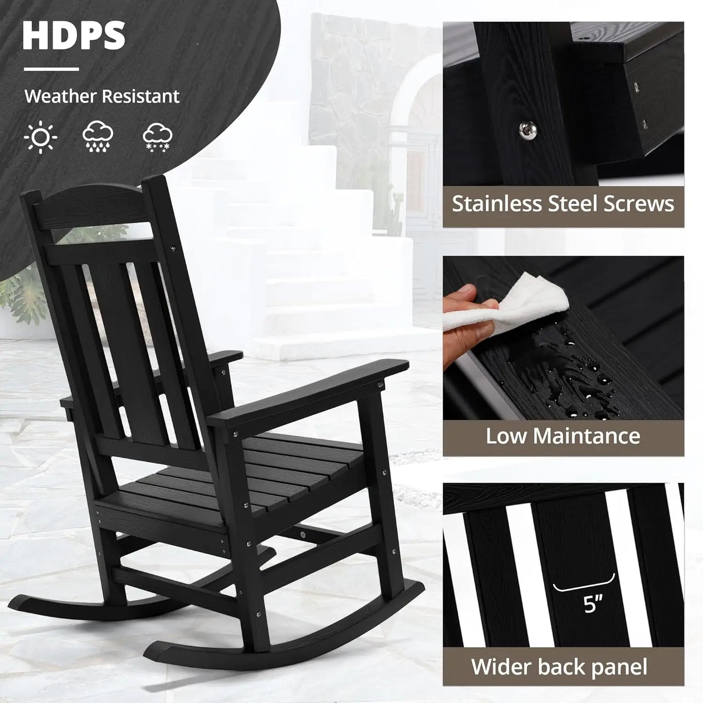 Outdoor Rocking Chairs Set of 2 Weather Resistant Plastic Rockers