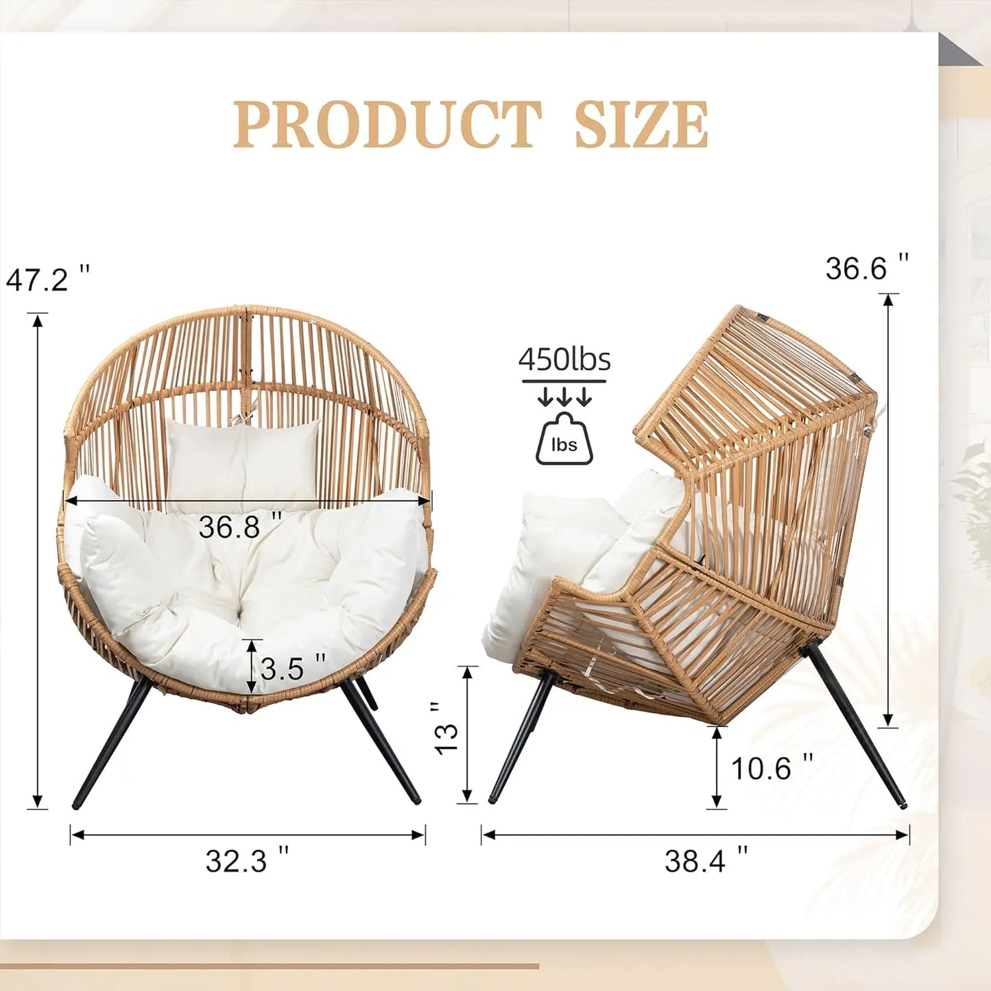 Vongrasig Outdoor Wicker Egg Chair With Cushion Patio