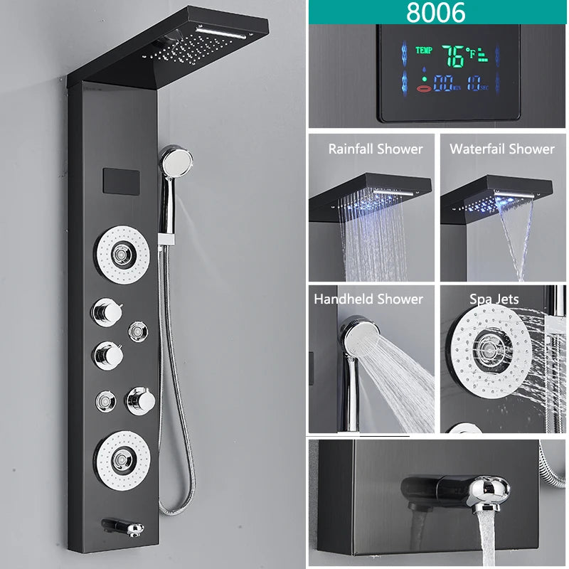 Wanmivezlo LED Bath Shower Faucet Set With Rainfall Panel System