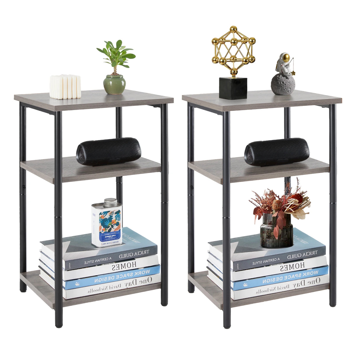 JHK Steel Frame Side Table Nightstand with Adjustable Feet