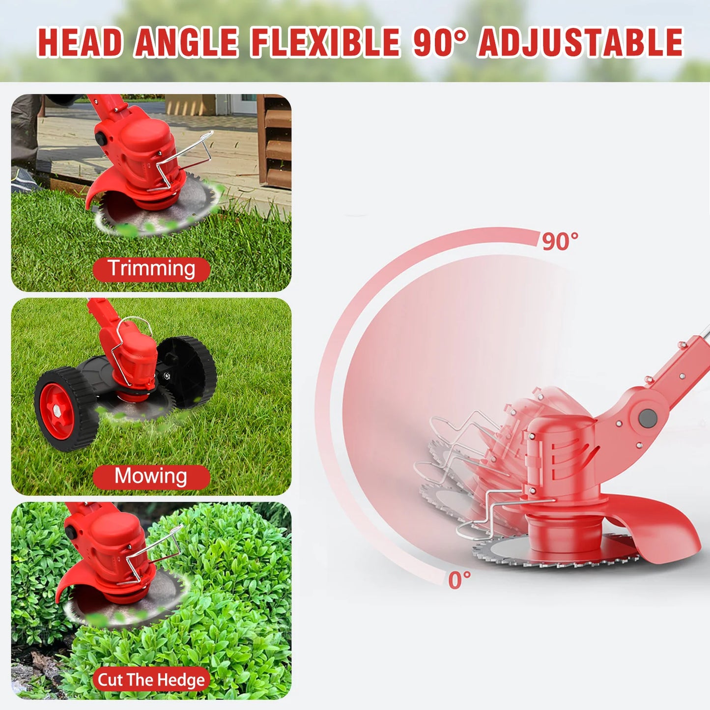 21V Cordless 3-in-1 Weed Wacker Trimmer With Wheels