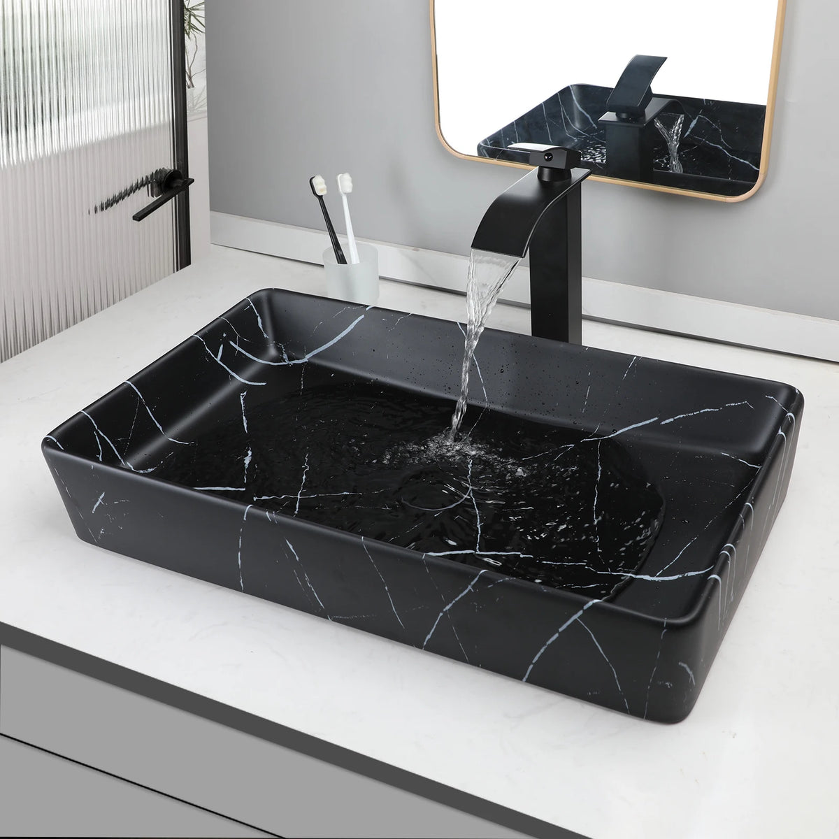 Kemaidi Rectangle Ceramic Vessel Sink Above Counter Bathroom Vanity